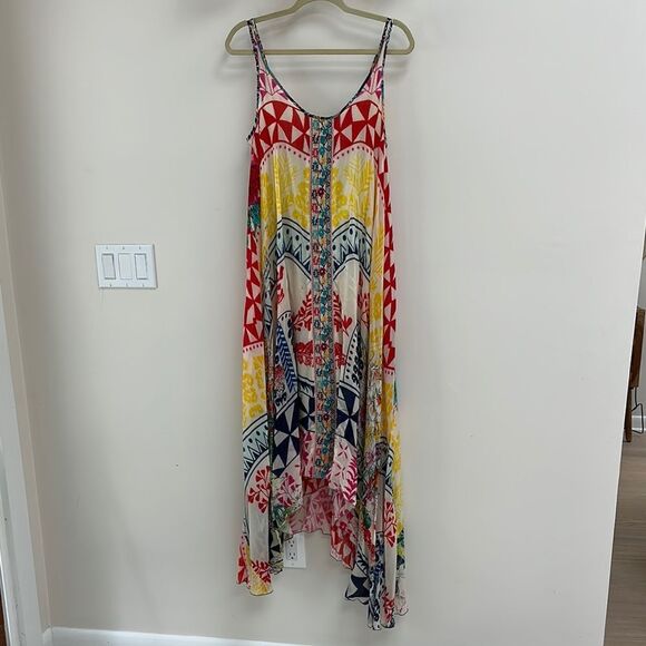 Johnny Was Rayon Yellow and Red Asymmetrical High-Low Sundress M - Picture 1 of 9